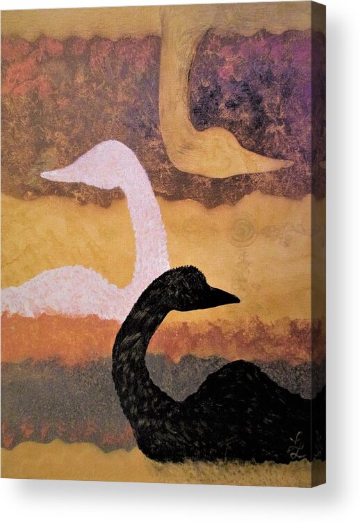 Silhouette Geese Abstract Acrylic Print featuring the painting Silhouette Geese Abstract by Lynn Raizel Lane