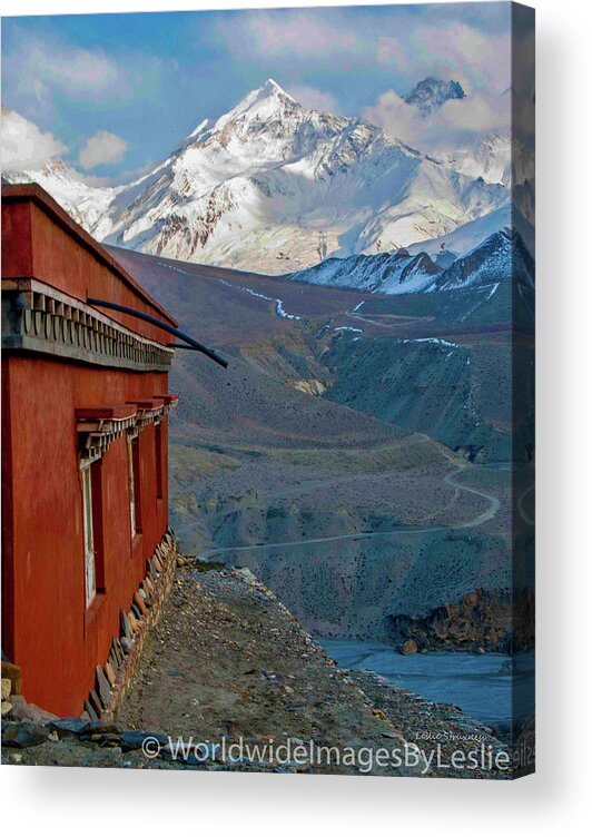 Himalayas Acrylic Print featuring the photograph In the Shadow of the Greater Himalayas by Leslie Struxness