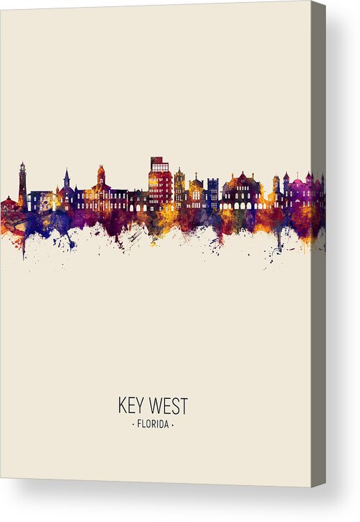 Key West Acrylic Print featuring the digital art Key West Florida Skyline #12 by Michael Tompsett