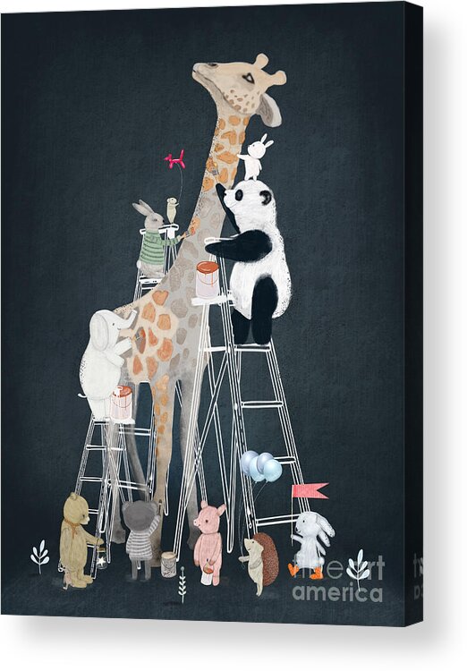 Childrens Acrylic Print featuring the painting Lets All Paint A Giraffe by Bri Buckley