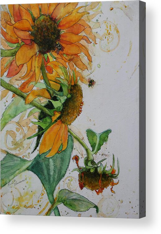 Sunflower Acrylic Print featuring the painting Life Cycle of a Sun II by Ruth Kamenev