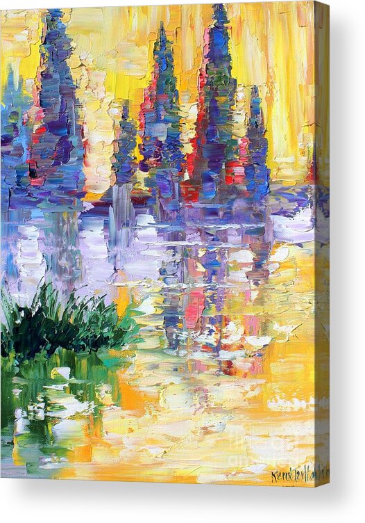 Abstract Art Acrylic Print featuring the painting Light on the Lake Abstract by Karen Tarlton