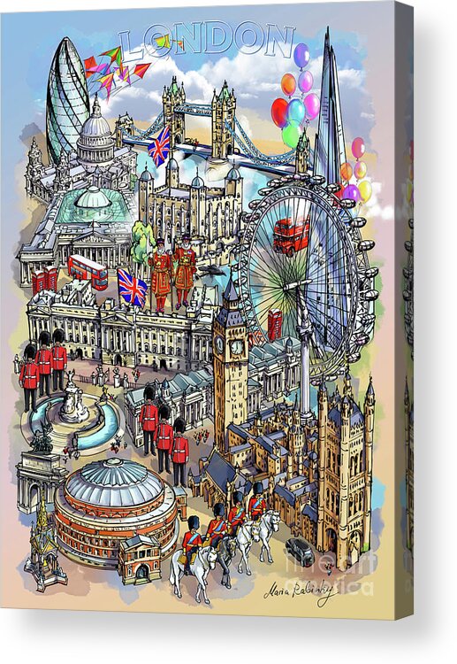 London Acrylic Print featuring the digital art London collage II by Maria Rabinky
