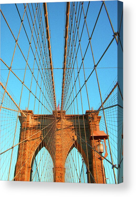 Nyc Acrylic Print featuring the photograph Looking Up at Brooklyn Bridge 2 by Tanya White