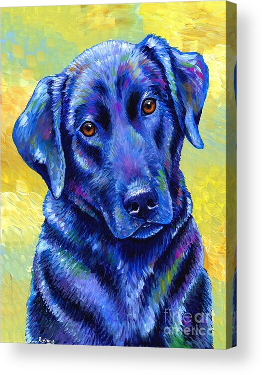 Labrador Retriever Acrylic Print featuring the painting Loyal Companion - Colorful Black Labrador Retriever Dog by Rebecca Wang