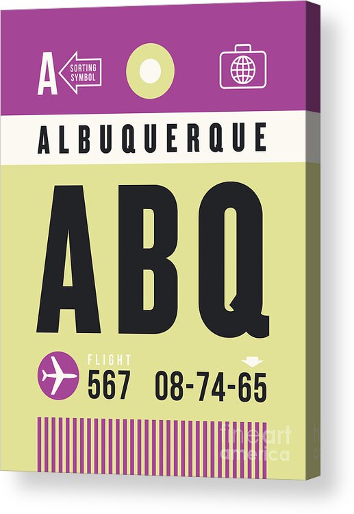 Airline Acrylic Print featuring the digital art Luggage Tag A - ABQ Albuquerque New Mexico USA by Organic Synthesis