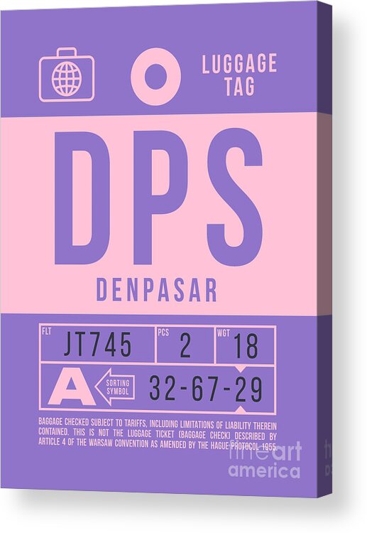 Airline Acrylic Print featuring the digital art Luggage Tag B - DPS Denpasar Bali Indonesia by Organic Synthesis