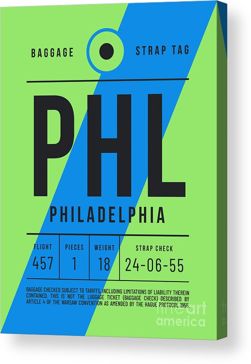 Airline Acrylic Print featuring the digital art Luggage Tag E - PHL Philadelphia USA by Organic Synthesis