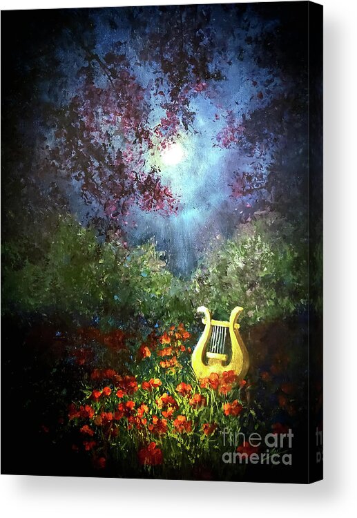Moon Acrylic Print featuring the painting Lyre in Moonlight by Zan Savage
