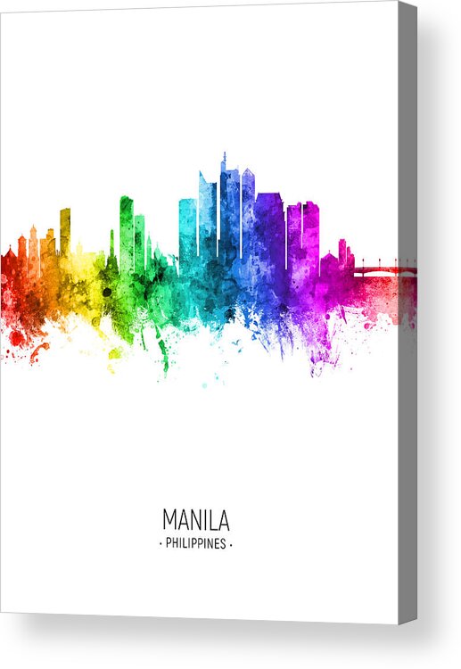Manila Acrylic Print featuring the digital art Manila Philippines Skyline #99 by Michael Tompsett
