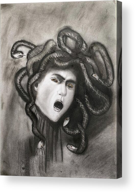 Medusa Acrylic Print featuring the drawing Medusa by Caravaggio by Nadija Armusik