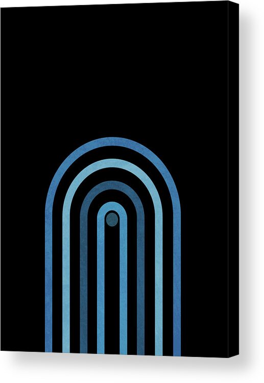 Minimal Acrylic Print featuring the mixed media Minimal Geometric Arch 3 - Mid Century Modern - Half Circle Arch - Scandinavian - Blue, Black by Studio Grafiikka