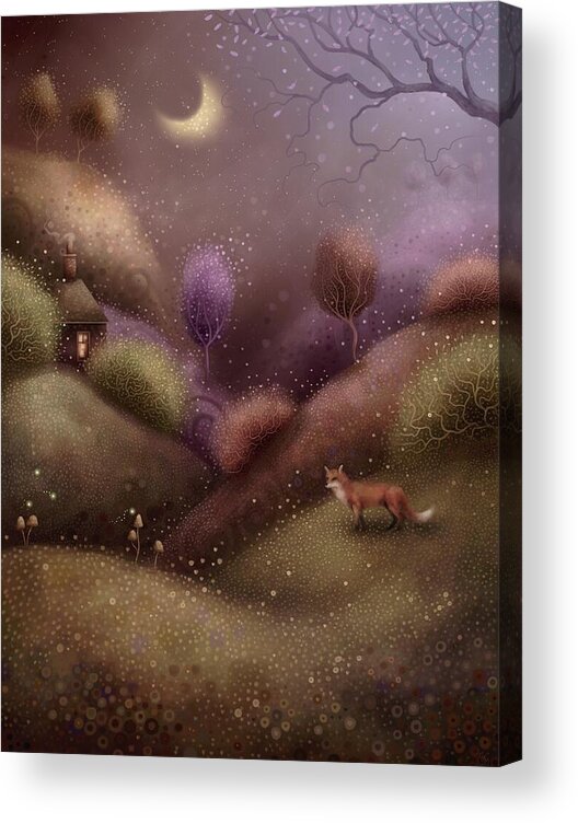 Fox Acrylic Print featuring the painting Moonlight Encounter by Joe Gilronan