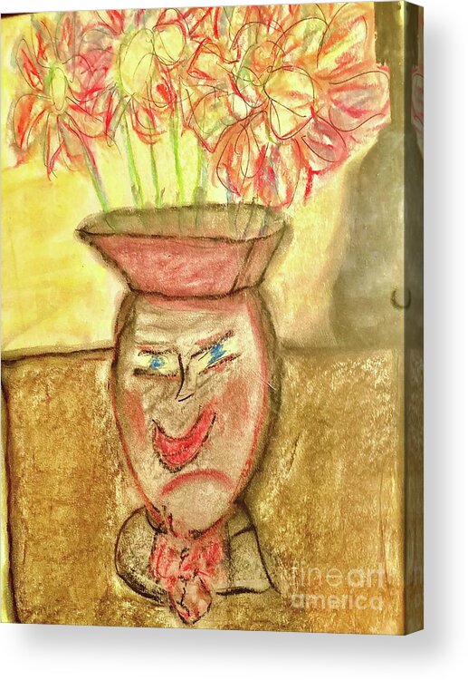 Mr Ming Vase Acrylic Print featuring the pastel Mr Ming Vase by Bencasso Barnesquiat