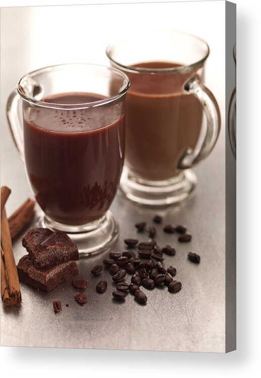 Care Acrylic Print featuring the photograph Mugs of Mexican Coffee with chocolate & cinnamon. by Victoria Pearson
