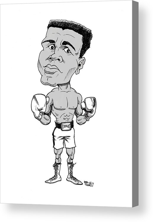 Cartoon Acrylic Print featuring the drawing Muhammad Ali by Mike Scott