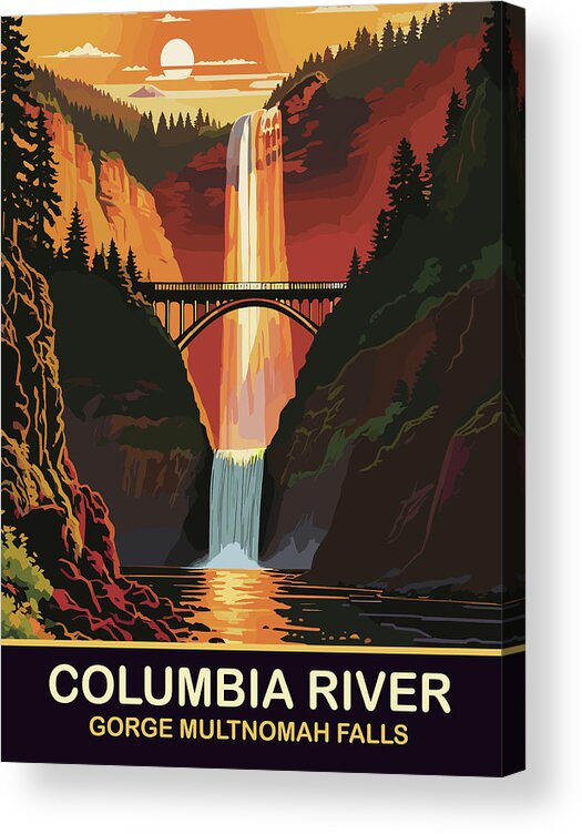Multnomah Acrylic Print featuring the digital art Multnomah Falls, Oregon by Long Shot