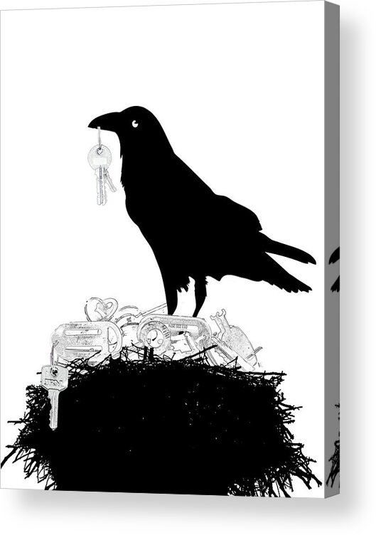 Crow Acrylic Print featuring the mixed media Nevermore to be Found by Moira Law
