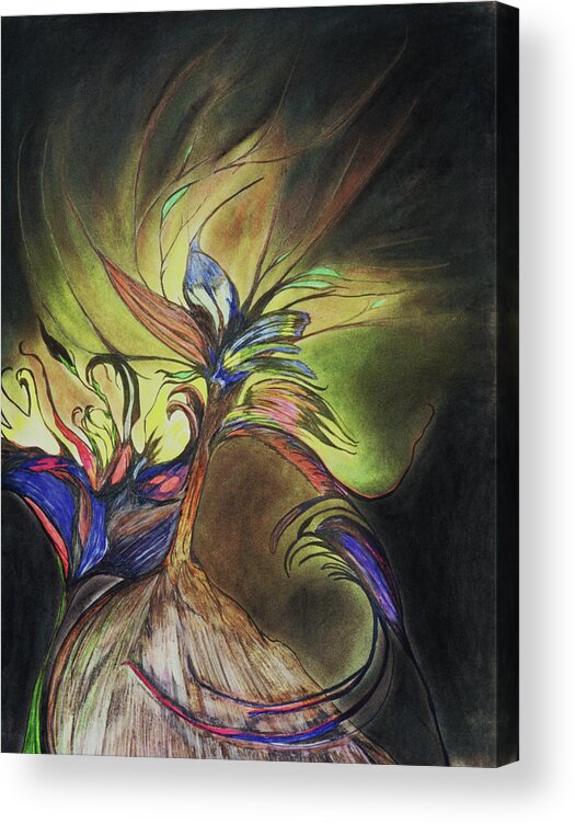 Flower Acrylic Print featuring the mixed media Night Bloom by Melinda Firestone-White