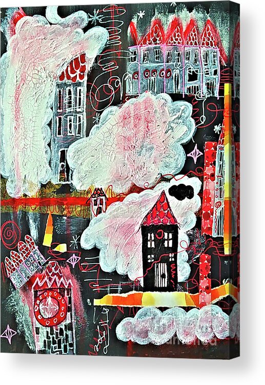 Nacht Acrylic Print featuring the mixed media Night in the Cloud Village by Mimulux Patricia No