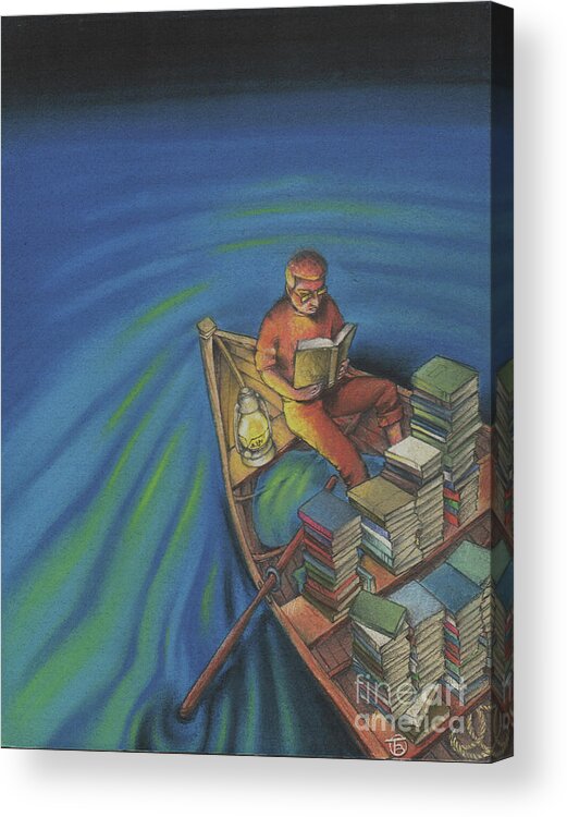 Pastel Acrylic Print featuring the pastel Night Reading by Troy Brown