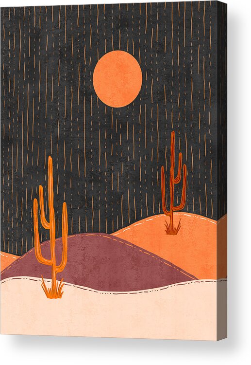 Minimal Acrylic Print featuring the digital art Nights In The Desert - Minimal, Abstract - Mid Century Modern Art by Studio Grafiikka