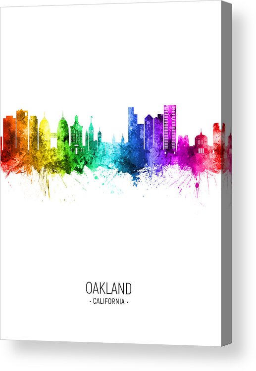Oakland Acrylic Print featuring the digital art Oakland California Skyline #07 by Michael Tompsett