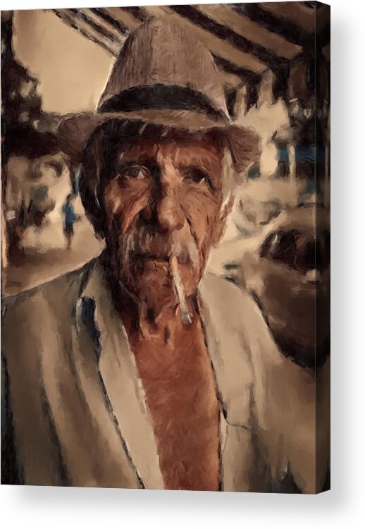 Cuba Acrylic Print featuring the painting Old in Havana by Gary Arnold