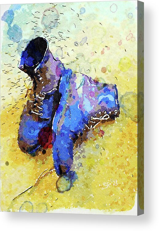 Boots Acrylic Print featuring the digital art Old Work Boots Watercolor Painting by Shelli Fitzpatrick