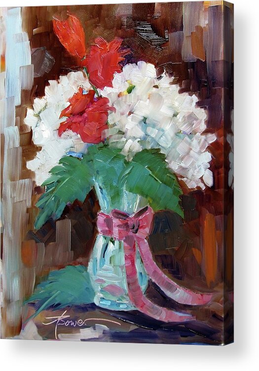 Hydrangeas Acrylic Print featuring the painting One Tulip by Adele Bower