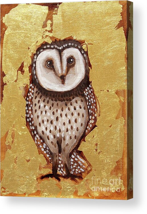 Owl Acrylic Print featuring the painting Owl in Gold Leaf by Lucia Stewart