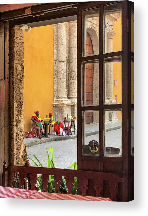 Palenqueras Acrylic Print featuring the photograph Palenqueras - The Fruit ladies of Cartagena by Christine Ley