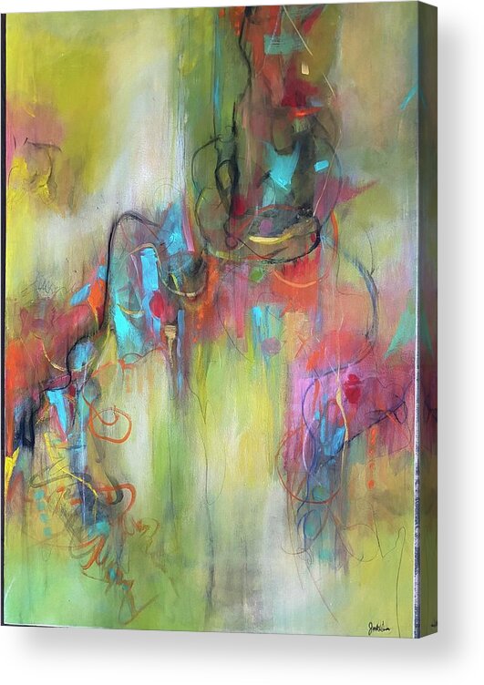Contemporary Work Acrylic Print featuring the mixed media Party by Janet Visser