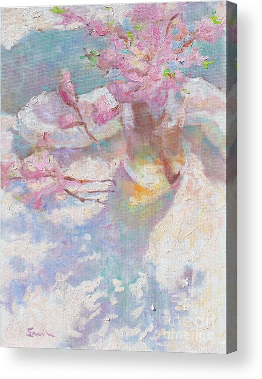 French Impressionism Acrylic Print featuring the painting Peach Blossoms by Srishti Wilhelm