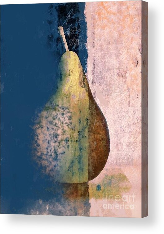 Pear Acrylic Print featuring the painting Pear abstract - blue pink by Vesna Antic