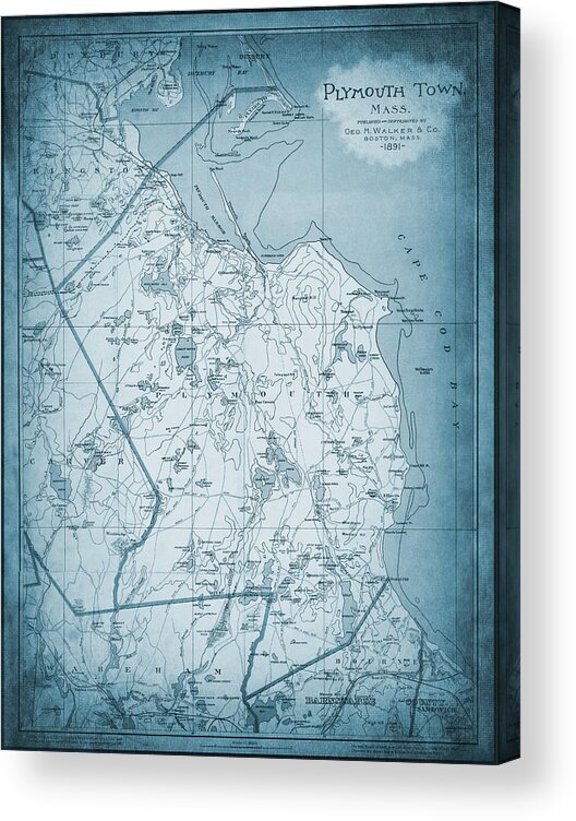 Plymouth Acrylic Print featuring the photograph Plymouth Town Massachusetts Vintage Map 1891 Cool Blue by Carol Japp