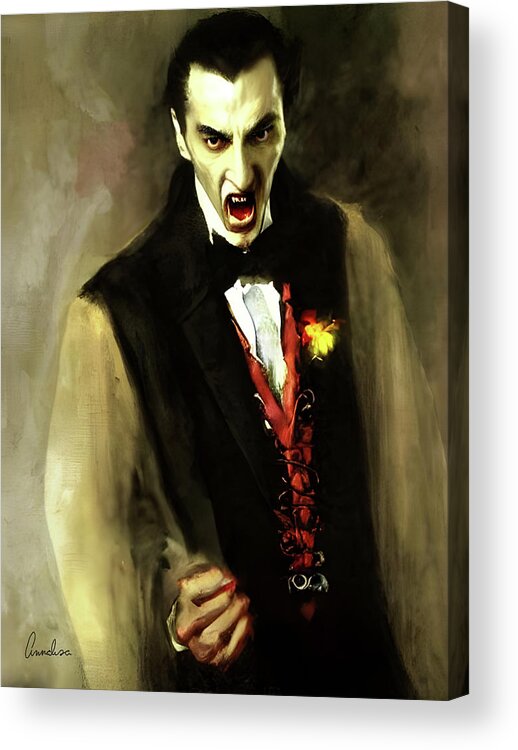 Dracula Painting Acrylic Print featuring the digital art Portrait of Dracula by Annalisa Rivera-Franz