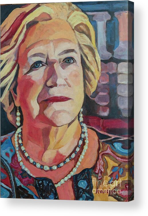 Portrait Of My Mother On Her 50th Wedding Aniversary Acrylic Print featuring the painting Portrait of my Mother by Pablo Avanzini
