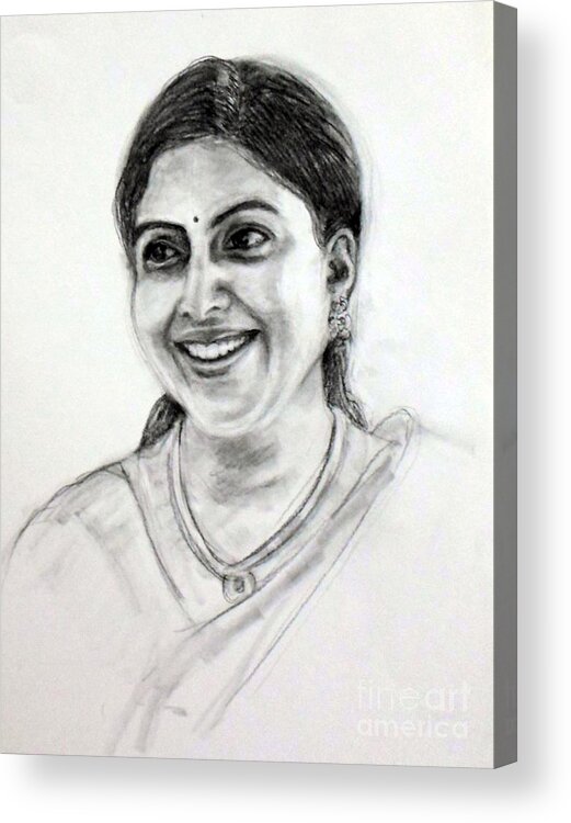 Portrait Acrylic Print featuring the drawing Pretty smile by Asha Sudhaker Shenoy