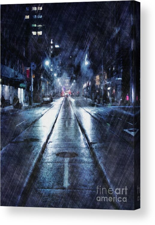 Weather Acrylic Print featuring the digital art Rainy Night Downtown by Phil Perkins