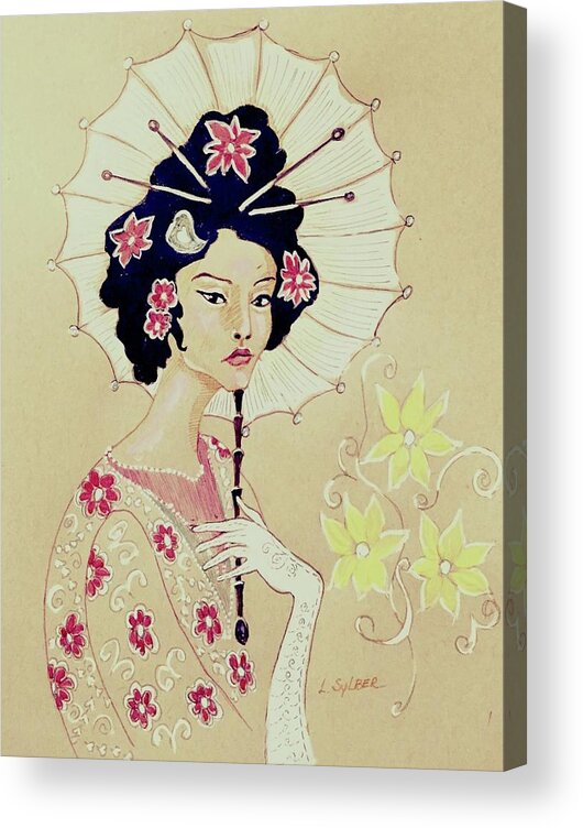 Geisha Acrylic Print featuring the drawing Real beauty by Lana Sylber