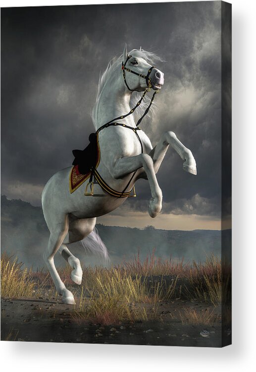 White Horse Acrylic Print featuring the digital art Rearing White Horse by Daniel Eskridge