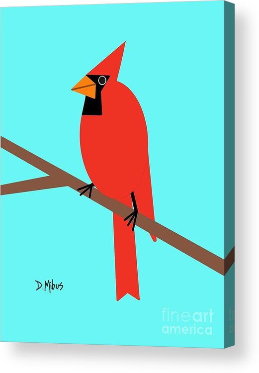 Red Bird Acrylic Print featuring the digital art Red Cardinal Bird by Donna Mibus