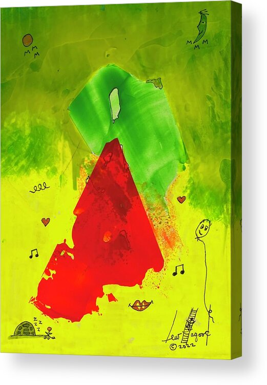  Acrylic Print featuring the mixed media Red on Green with Music 111410 by Lew Hagood