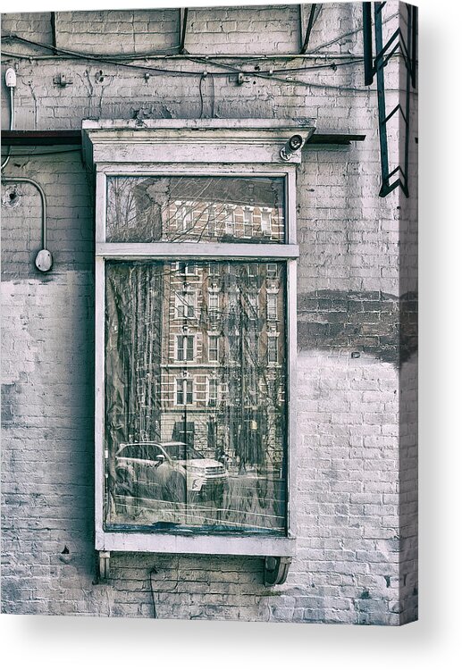 Greenwich Village Acrylic Print featuring the photograph Reflections on an old Window by Cate Franklyn