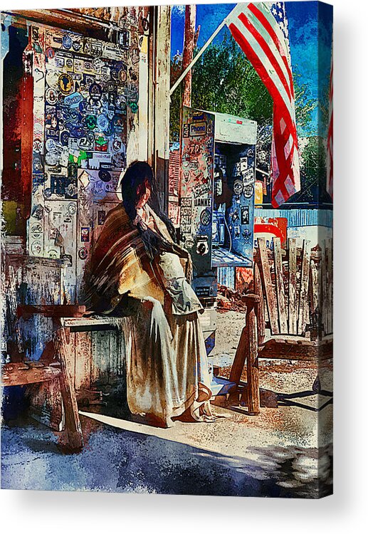Rest Stop Acrylic Print featuring the mixed media Rest stop at Hackberry General Store, Arizona by Tatiana Travelways