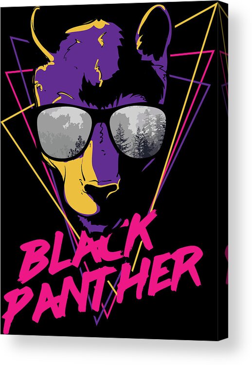 Colorful Acrylic Print featuring the digital art Retro Black Panther in Cool Sunglasses by Jacob Zelazny
