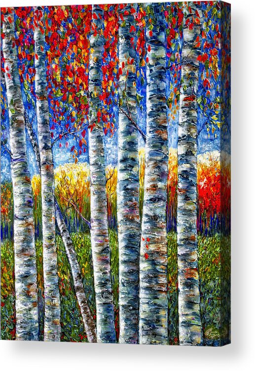 Palette Knife Painting Acrylic Print featuring the painting Rocky Mountain High Aspen Landscape by Lena Owens - OLena Art Vibrant Palette Knife and Graphic Design