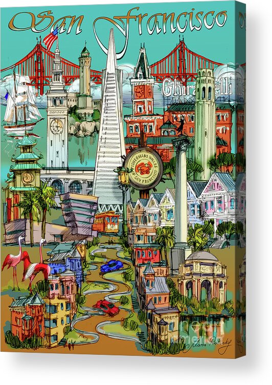 San Francisco Acrylic Print featuring the painting San Francisco illustration by Maria Rabinky
