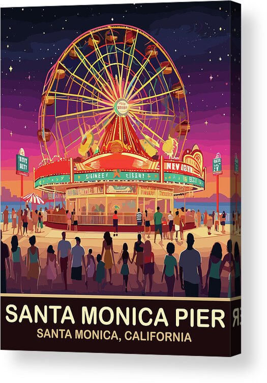 Ferris Wheel Acrylic Print featuring the digital art Santa Monica Pier, CA by Long Shot